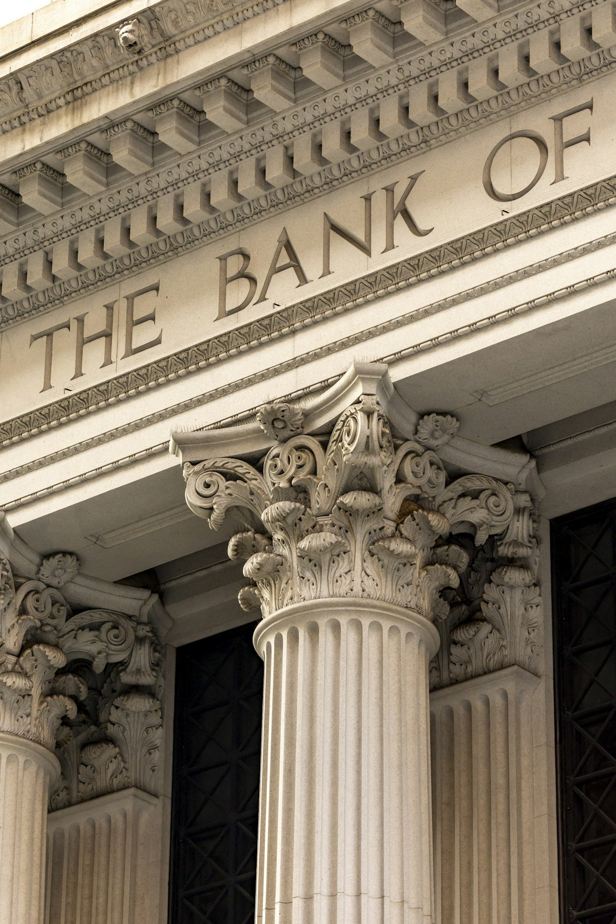 Classical bank facade with stone columns